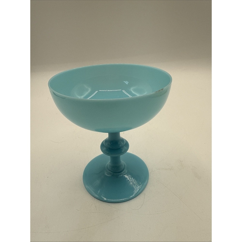 Vtg Portieux Vallerysthal Robin Egg Blue Opaline Glass Goblet 4.25" #13526 - Picture 3 of 7